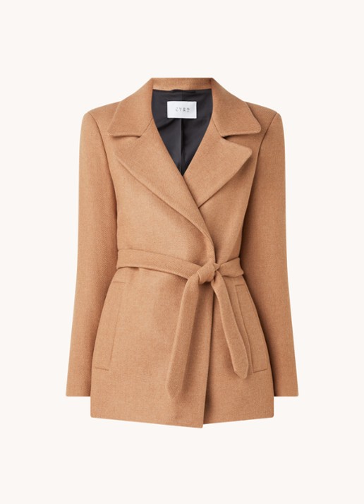 CVRD Eloise mantel in wolblend met strikceintuur - voorkant 2 camel