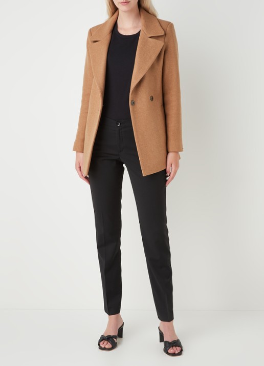 CVRD Eloise mantel in wolblend met strikceintuur - voorkant 3 camel