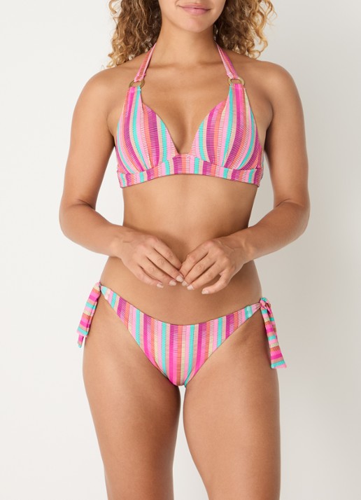 Cyell Bikinislip met streepprint - detail donkerroze