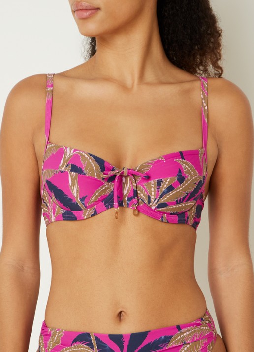 Cyell Bikinitop met beugel en bladprint - detail fuchsia