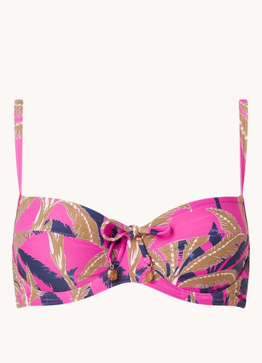 Cyell Bikinitop met beugel en bladprint - voorkant 7 fuchsia