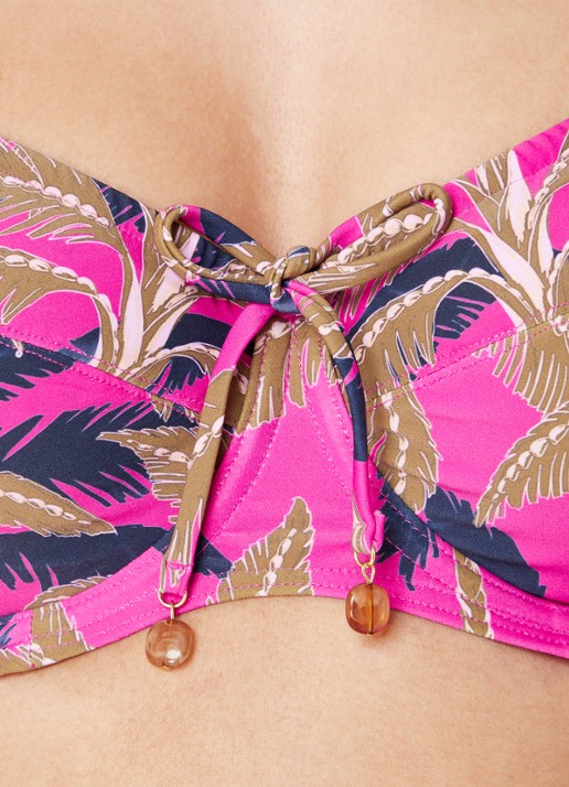 Cyell Bikinitop met beugel en bladprint - detail 4 fuchsia