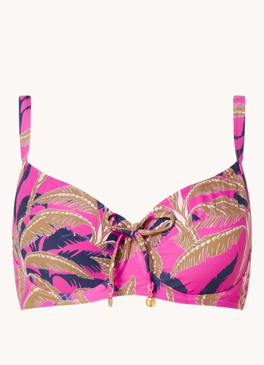 Cyell Bikinitop met beugel en bladprint - voorkant 9 fuchsia