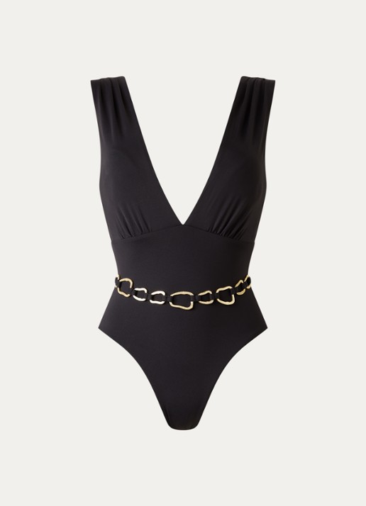 Cyell Femme Noir plunge badpak met afneembare tailleriem - voorkant zwart