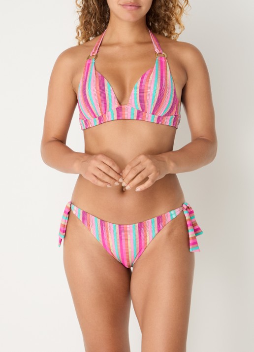 Cyell Push up halter bikinitop met streepprint - detail 3 fuchsia