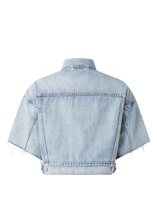 Dad Trucker cropped spijkerjas met korte mouw - achterkant indigo