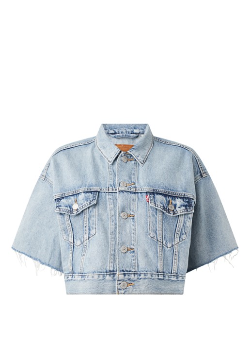 Dad Trucker cropped spijkerjas met korte mouw - voorkant 2 indigo
