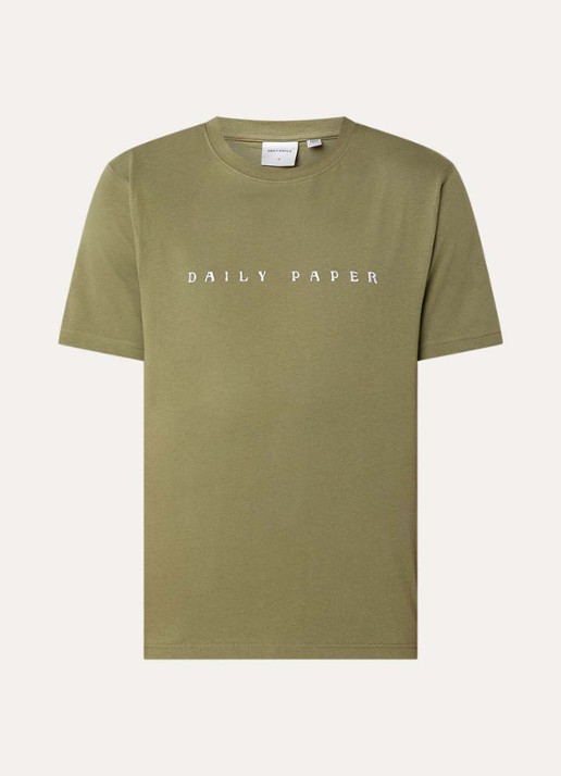 Daily Paper Alias T-shirt met logo- en backprint - voorkant olijfgroen
