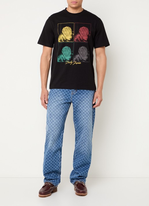 Daily Paper Amba mid waist straight leg jeans met logoprint  - voorkant 3 middenblauw