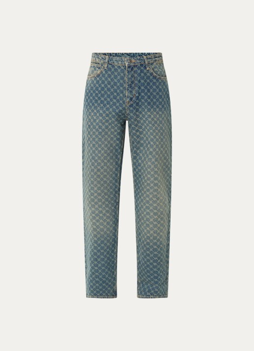 Daily Paper Amba mid waist straight leg jeans met logoprint  - voorkant 5 indigo