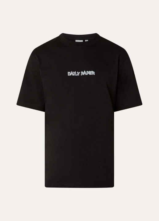 Daily Paper Burned Shield T-shirt met logo- en backprint - voorkant zwart