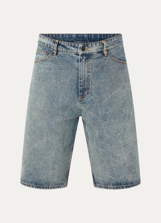 Daily Paper Compact Shield korte broek van denim met medium wassing - voorkant 2 indigo
