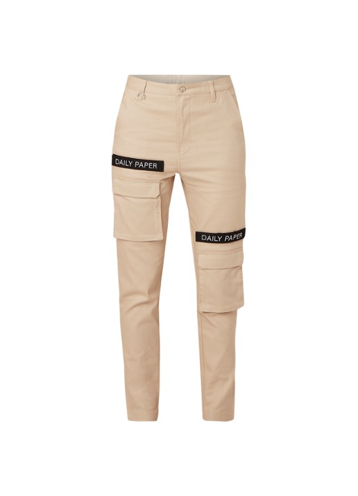 Daily Paper Daily Paper High waist tapered fit cargobroek met logotape - voorkant beige