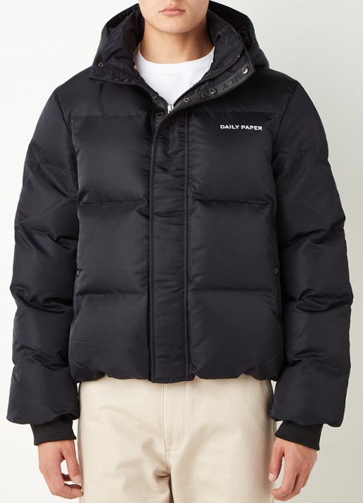 Daily Paper Epuffa puffer jack met afneembare capuchon - detail zwart