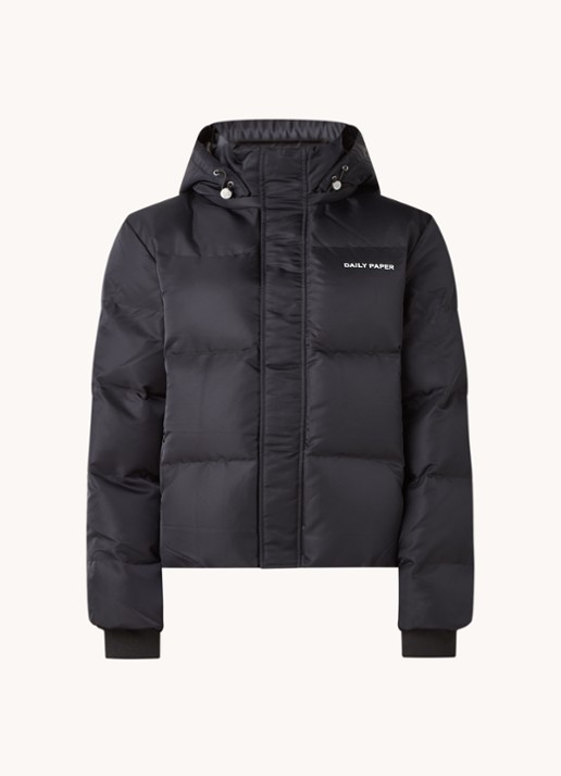 Daily Paper Epuffa puffer jack met afneembare capuchon - voorkant 2 zwart