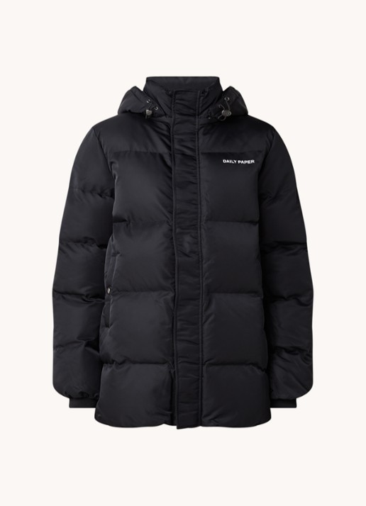 Daily Paper Epuffa puffer jack met afneembare capuchon - voorkant zwart