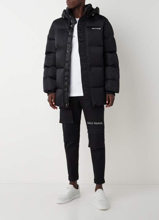 Daily Paper Epuffa puffer jack met afneembare capuchon - voorkant 2 zwart