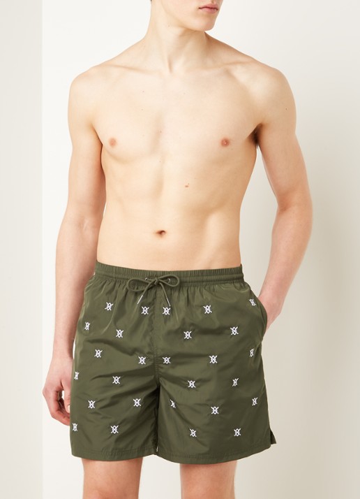 Daily Paper Eswim zwemshorts met logoprint en steekzakken - voorkant 4 legergroen