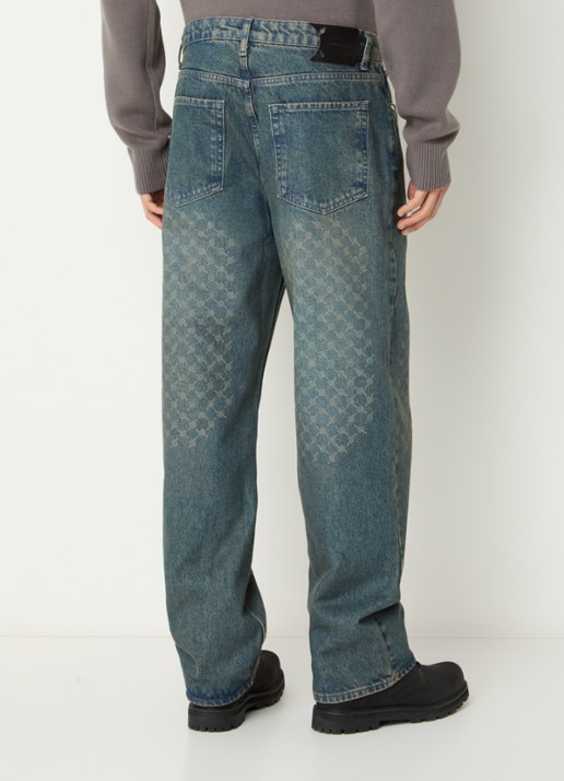 Daily Paper Faced straight leg jeans met medium wassing - achterkant indigo