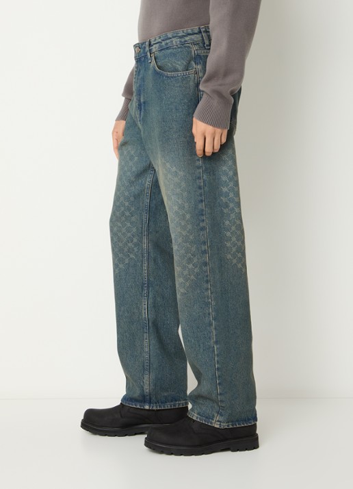 Daily Paper Faced straight leg jeans met medium wassing - detail 3 indigo
