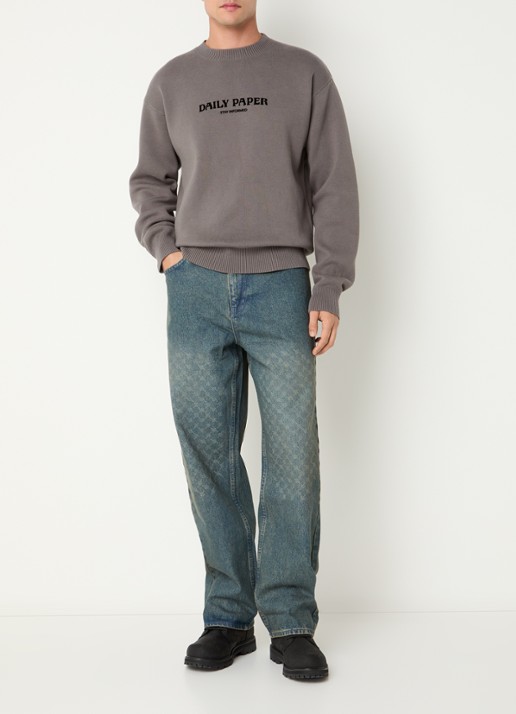 Daily Paper Faced straight leg jeans met medium wassing - voorkant 5 indigo