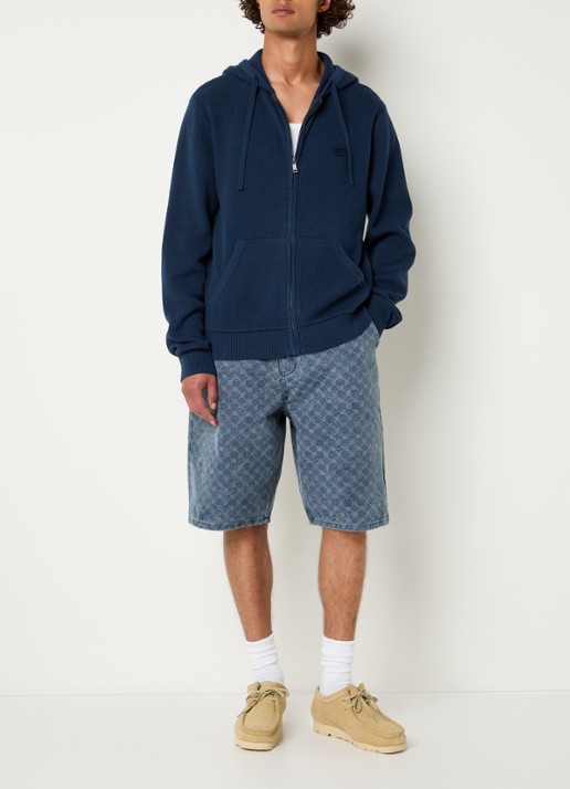 Daily Paper Grofgebreid vest met capuchon - voorkant 3 donkerblauw