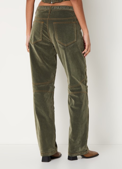 Daily Paper Low waist loose fit jeans van corduroy - achterkant 4 olijfgroen