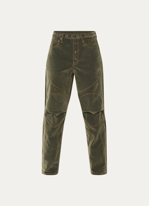 Daily Paper Low waist loose fit jeans van corduroy - voorkant 5 olijfgroen
