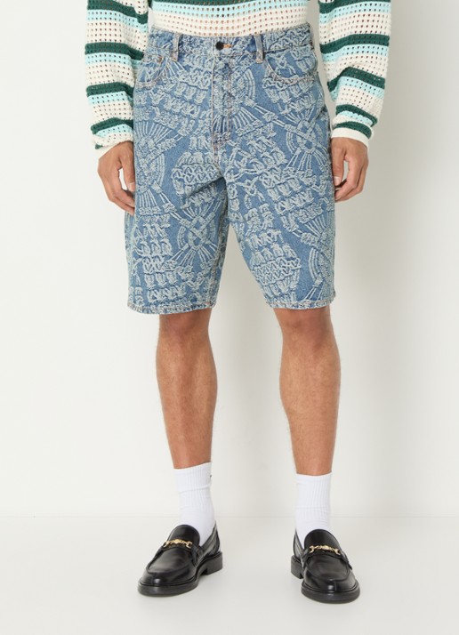 Daily Paper Macrame loose fit korte broek van denim met print - detail 4 indigo