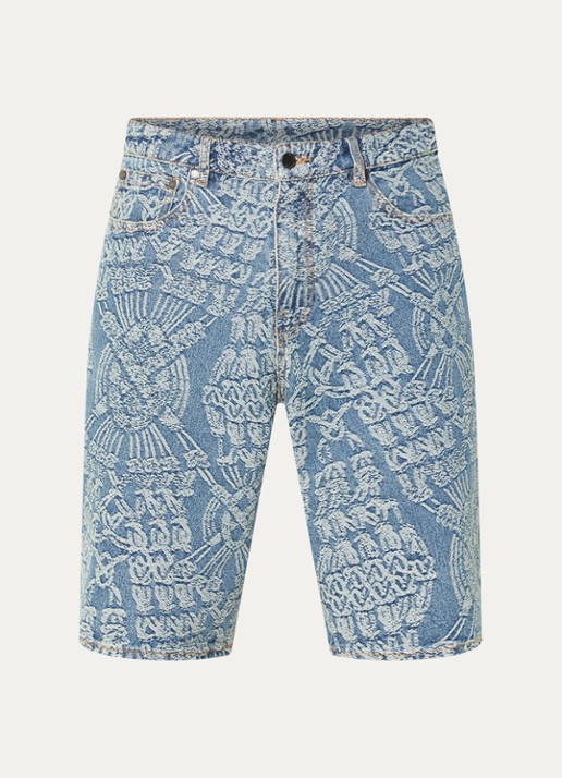 Daily Paper Macrame loose fit korte broek van denim met print - voorkant 2 indigo