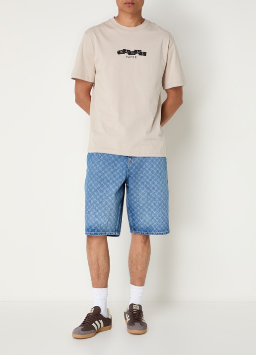 Daily Paper Monogram loose fit korte broek van denim met logoprint - voorkant 4 indigo