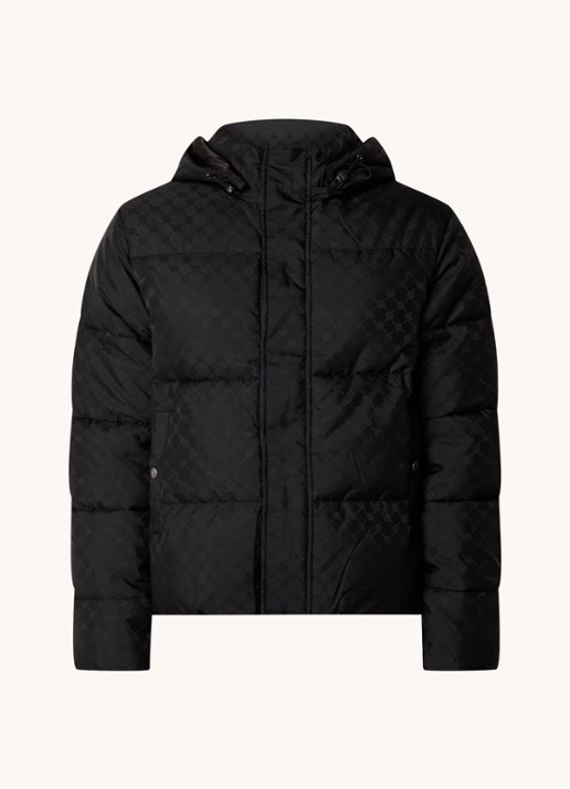 Daily Paper Monogram puffer jack met afneembare capuchon en logoprint - voorkant 4 zwart