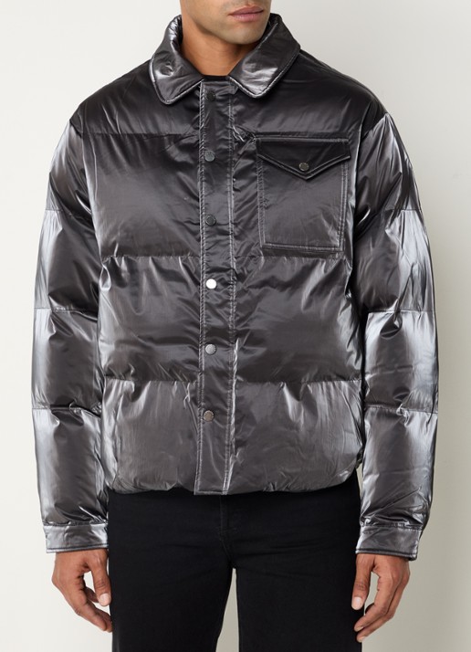 Daily Paper Obsisian puffer jack met borstzak en metallic finish - detail 2 grijs