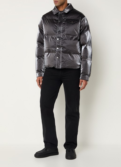 Daily Paper Obsisian puffer jack met borstzak en metallic finish - voorkant 5 grijs