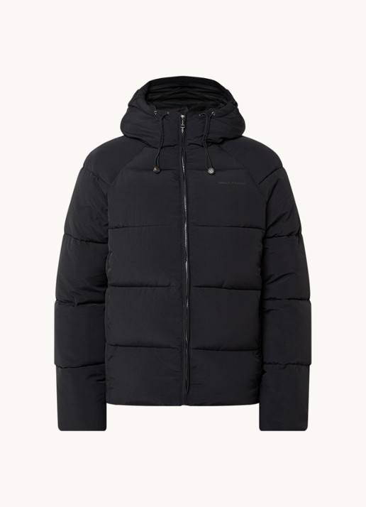 Daily Paper Puffer jack met ritszakken en capuchon - voorkant zwart