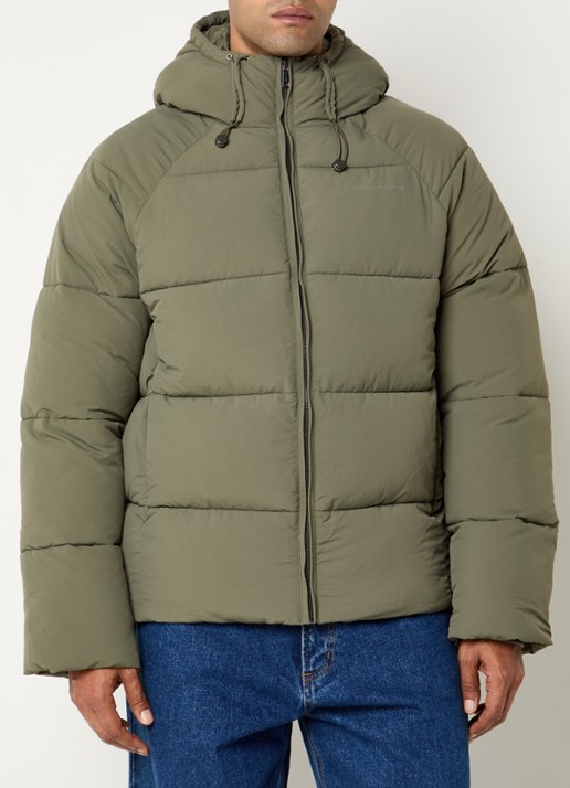 Daily Paper Puffer jack met ritszakken en capuchon - detail olijfgroen