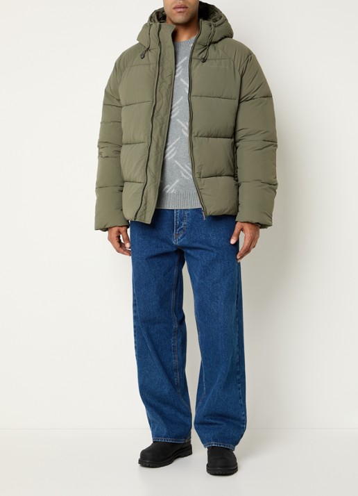 Daily Paper Puffer jack met ritszakken en capuchon - voorkant 4 olijfgroen