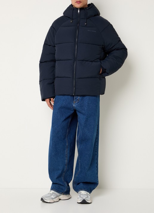 Daily Paper Puffer jack met ritszakken en capuchon - voorkant 3 donkerblauw
