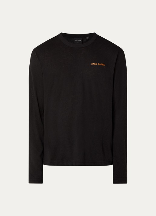 Daily Paper Slub longsleeve met logoborduring - voorkant 2 zwart