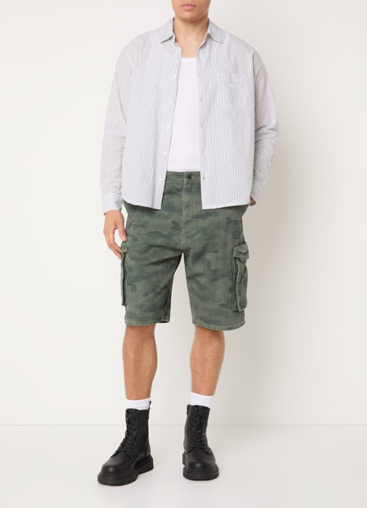 Daily Paper Straight fit korte cargobroek met camouflageprint - voorkant 3 legergroen