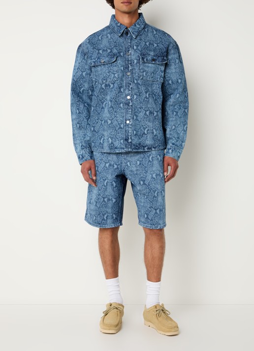 Daily Paper Straight leg korte broek van denim met slangenprint  - voorkant 4 indigo