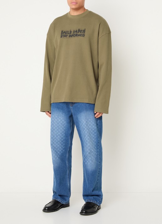 Daily Paper Waffle Stay longsleeve met logoprint - voorkant 4 mosgroen