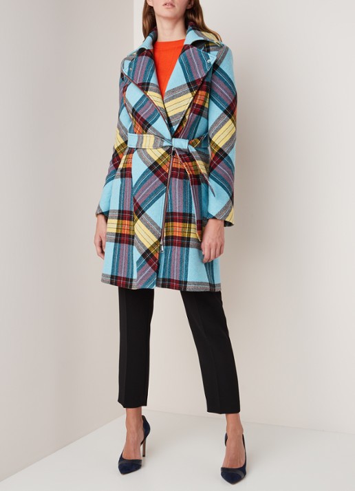 Damsel in a Dress Cariss mantel met ruitdessin en asymmetrische ritsluiting  - voorkant 3 lichtblauw