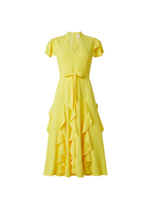 Damsel in a Dress Cemile midi jurk met volant en vlindermouw - voorkant geel