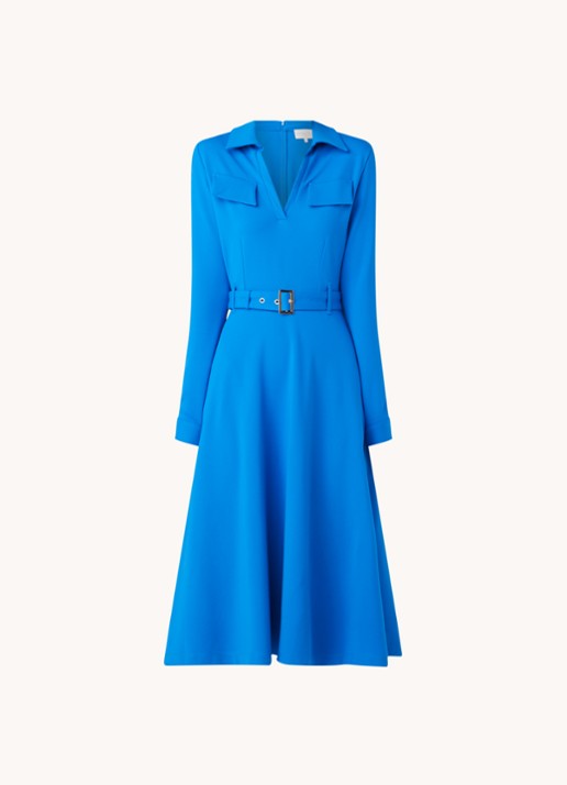 Damsel in a Dress Dalby midi jurk van jersey met ceintuur - voorkant 2 kobaltblauw