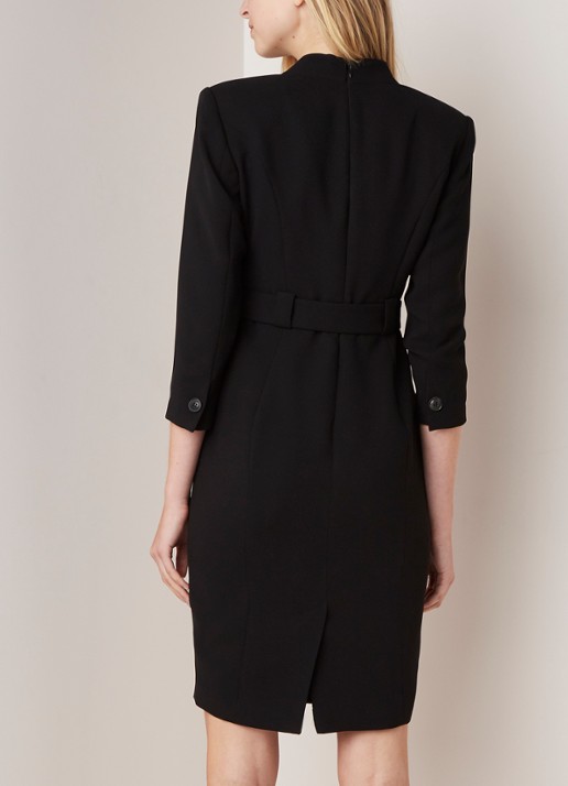 Damsel in a Dress Lydia mini jurk met ceintuur en driekwartmouw - achterkant 4 zwart