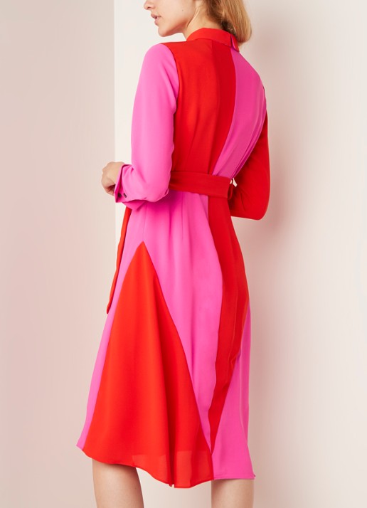Damsel in a Dress Mila blousejurk met colourblocking en strikceintuur - achterkant 5 donkeroranje