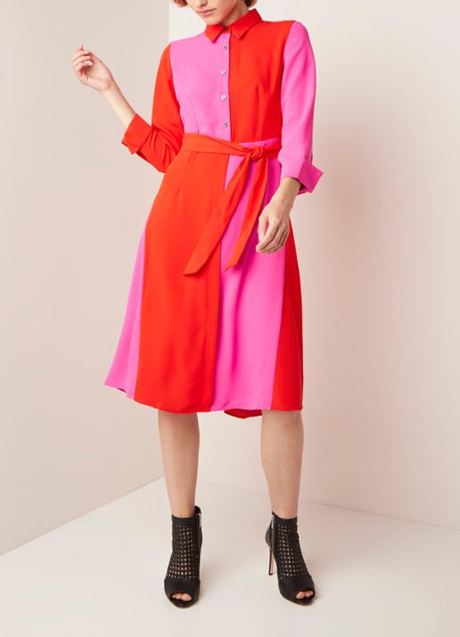 Damsel in a Dress Mila blousejurk met colourblocking en strikceintuur - voorkant 4 donkeroranje