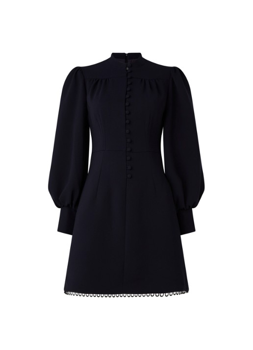Damsel in a Dress Zeli mini jurk met pofmouw en knoopdetail - voorkant 3 donkerblauw