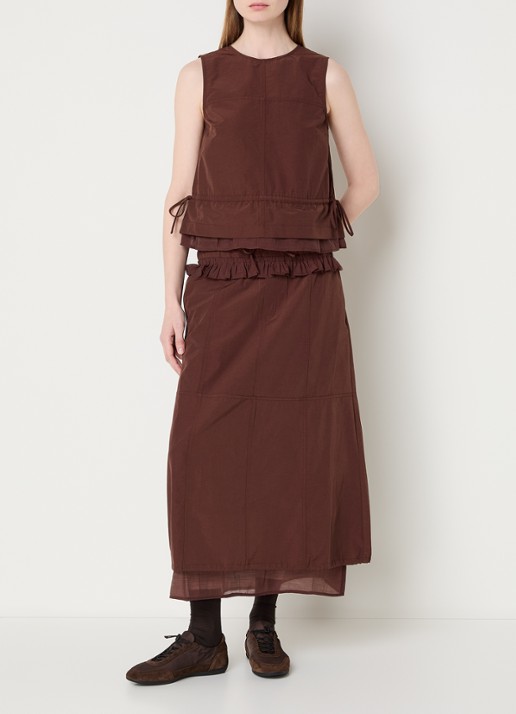 Damson Madder Ailani top met gestrikt detail - voorkant 2 donkerbruin